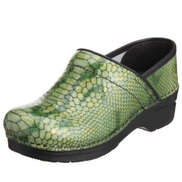 Dansko Shoes - Dansko Snake Python Clogs Green Leather